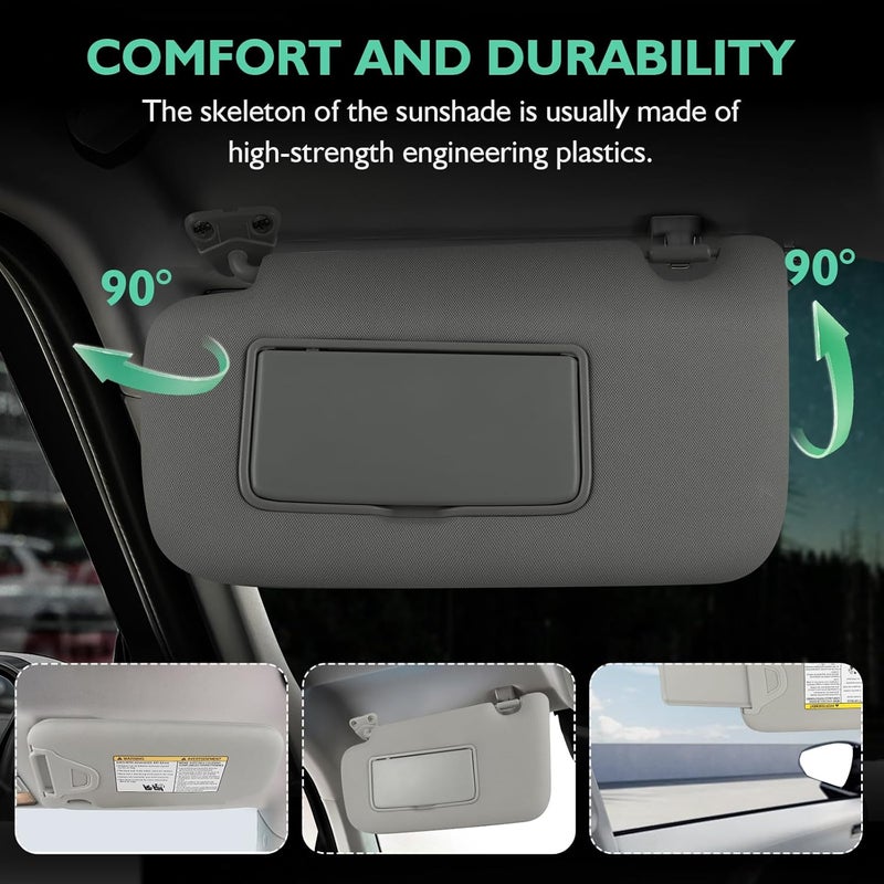 ItranMc Sunvisor Driver&Passenger Side for 2013-2019 Nissan Sentra Accessories, Left&Right Side Sun Visor Without Light, Left&Right Side Sunvisor with Mirror, Gray, Replacement#96401-3SG8A 96400-3SG8A - Image 3